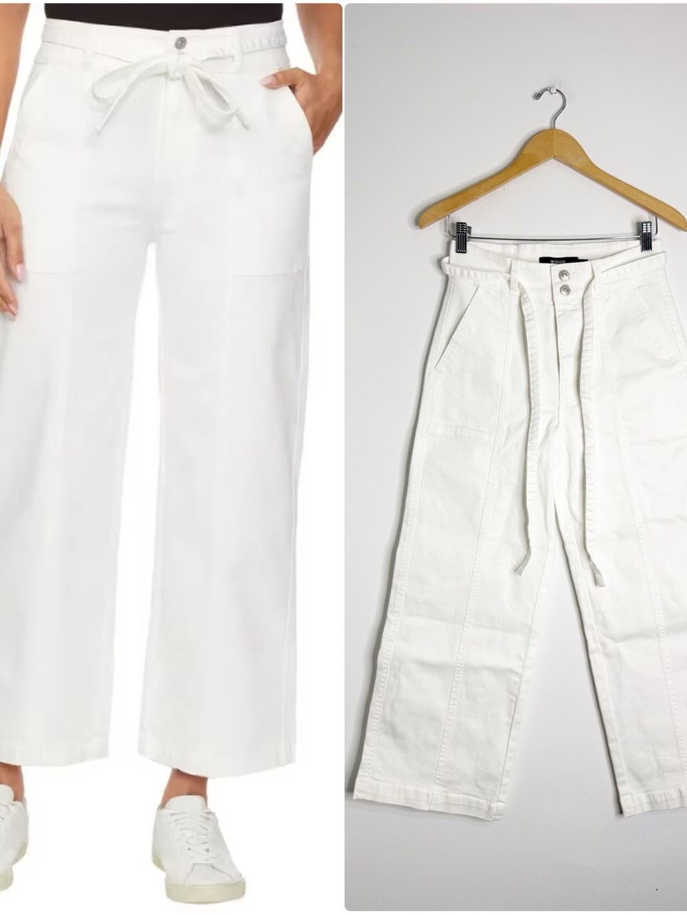 Hudson White High-Rise Wide Leg Pants Size 8 Tie Waist Utility Crop
